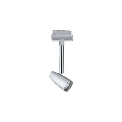 Modern silver metal LED spotlight for track systems, energy-efficient lighting solution