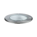 Ronde inbouw LED-vloerlamp van geborsteld roestvrij staal met glazen afdekking voor buiten