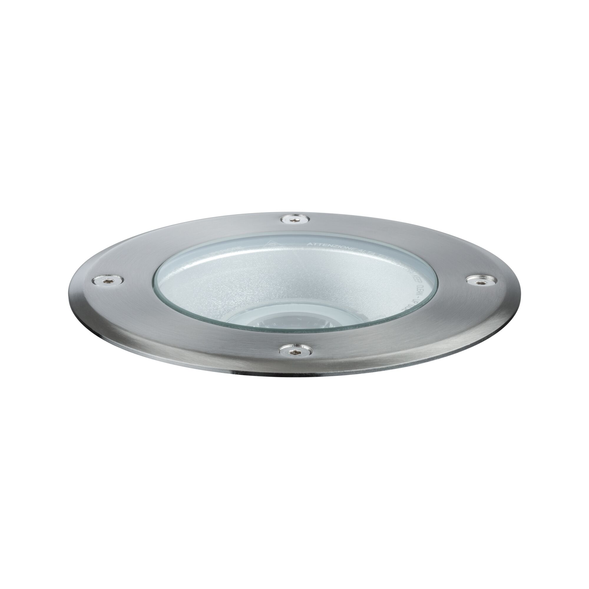 Rundes Einbau-LED-Bodenlicht aus gebürstetem Edelstahl mit Glasabdeckung für Außenbereiche