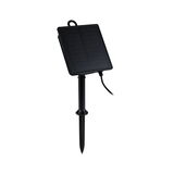 Black solar panel with plastic ground spike for garden lighting and outdoor power supply