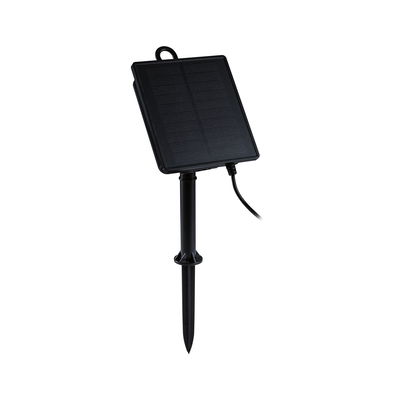 Black solar panel with plastic ground spike for garden lighting and outdoor power supply