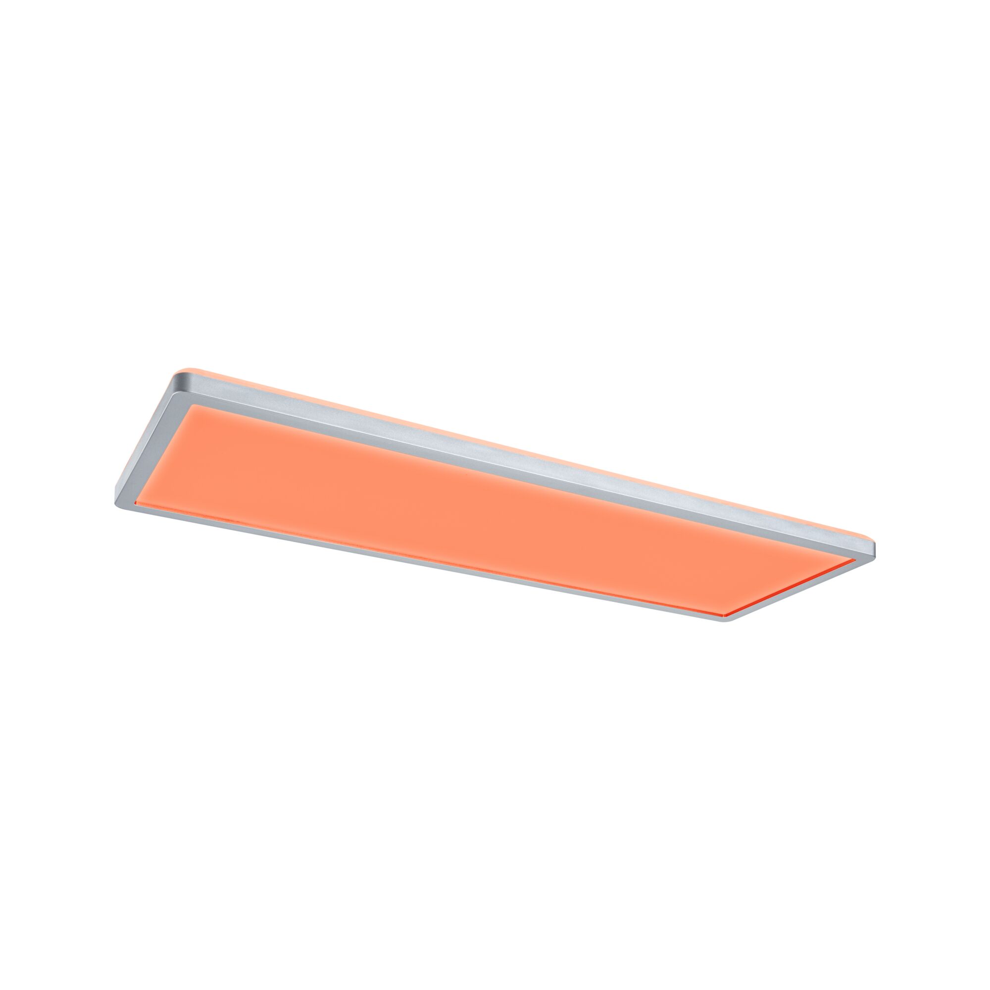 Plafonnier LED plat avec cadre en aluminium argenté et lumière blanc chaud pour intérieurs modernes