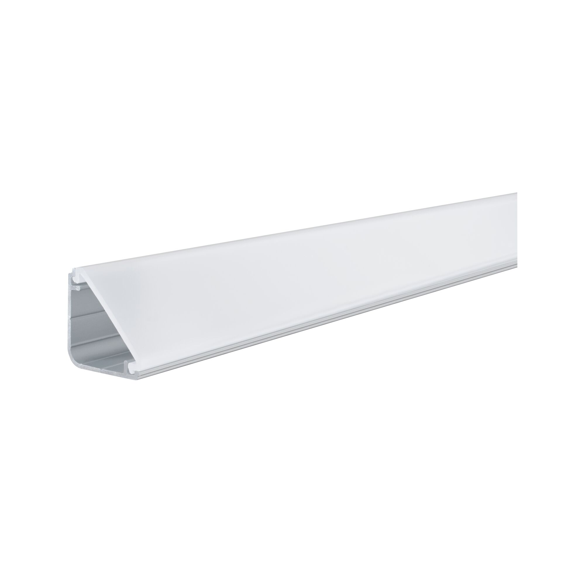 White aluminum LED profile with frosted diffuser for modern light strips and LED tape.
