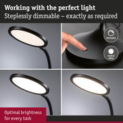 Black dimmable LED desk lamp with flexible neck and neutral white light for optimal task brightness.