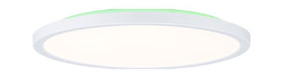 Rund hvid LED-loftslampe med grøn kant til energieeffektiv belysning