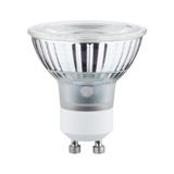 Ampoule LED GU10 transparente avec corps en verre et base blanche pour éclairage économique