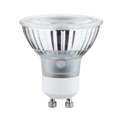 Ampoule LED GU10 transparente avec corps en verre et base blanche pour éclairage économique