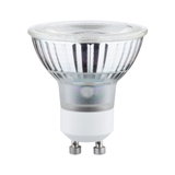 Klar GU10 LED-pære med glas og hvid sokkel til energieffektiv belysning