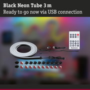 Black 3m neon tube with USB connection and remote control for versatile LED lighting