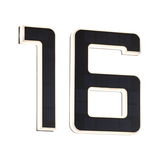 Modern house number 16 in black with integrated solar panels and white LED lighting for outdoor use