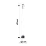 Chrome pendant light ball with 130 cm length and 87 mm diameter for modern lighting
