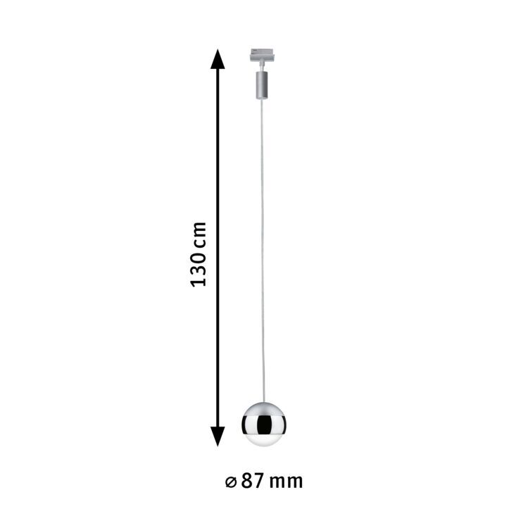 Pendelleuchte Kugel aus Chrom mit 130 cm Länge und 87 mm Durchmesser für moderne Beleuchtung