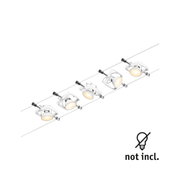 White LED cable lighting system with adjustable spotlights for modern room illumination without bulbs