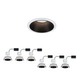 Spots encastrés LED blancs avec anneau intérieur noir en métal, éclairage de plafond économique.