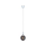 Moderne Pendelleuchte mit weißem Kabel und rauchgrauer Glühbirne für stilvolle Raumbeleuchtung