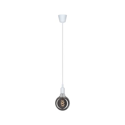 Moderne Pendelleuchte mit weißem Kabel und rauchgrauer Glühbirne für stilvolle Raumbeleuchtung