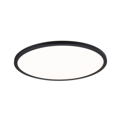 Round LED ceiling light with black metal frame and white diffuser for modern room lighting