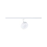 Witte ronde LED-spot op metalen railsysteem voor moderne binnenverlichting