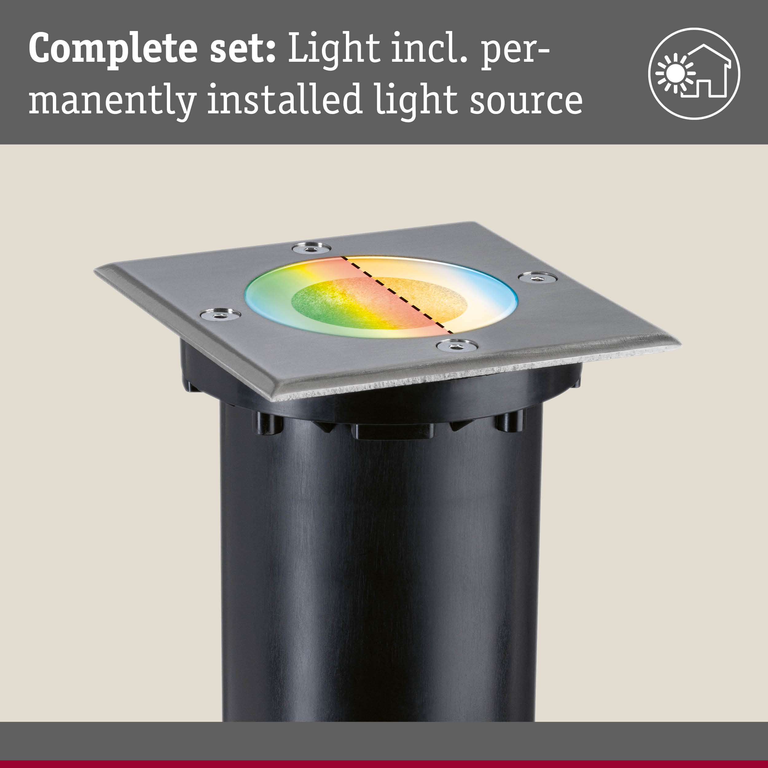 Stainless steel recessed floor light with RGB LED and built-in light module for outdoor lighting