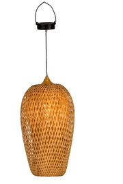 Pendant lamp made of woven bamboo in natural colour with warm light for cozy living spaces