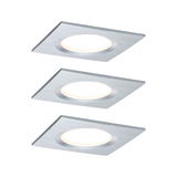 Three square LED recessed lights in brushed aluminum silver for modern interior lighting solutions