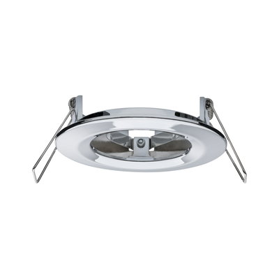 Round recessed spotlight in chrome metal with spring clips for LED lighting installation
