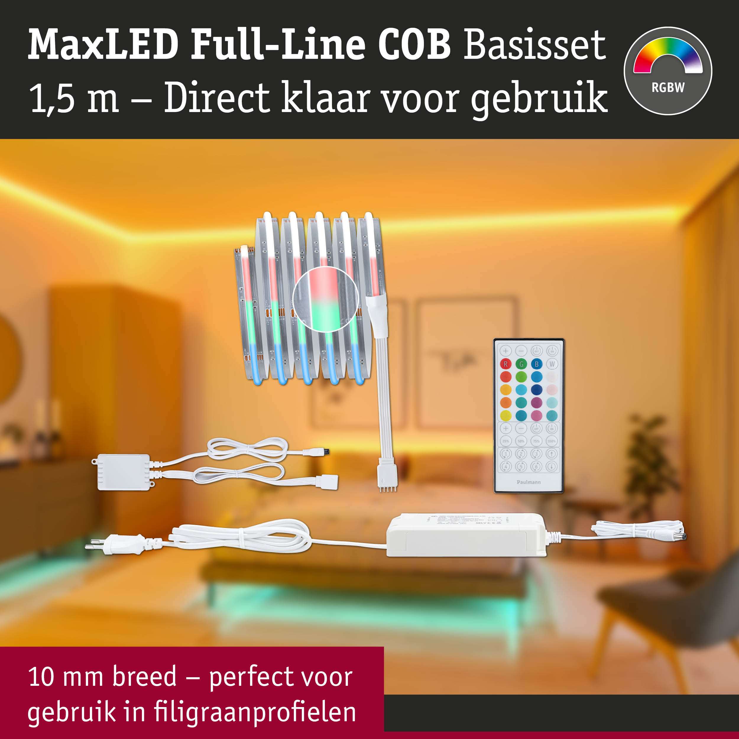 MaxLED Full-Line COB basisset 1,5 m met afstandsbediening voor RGBW kleurveranderende verlichting