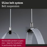 Uline belt system with adjustable grey textile pendant suspension ideal for high room installations