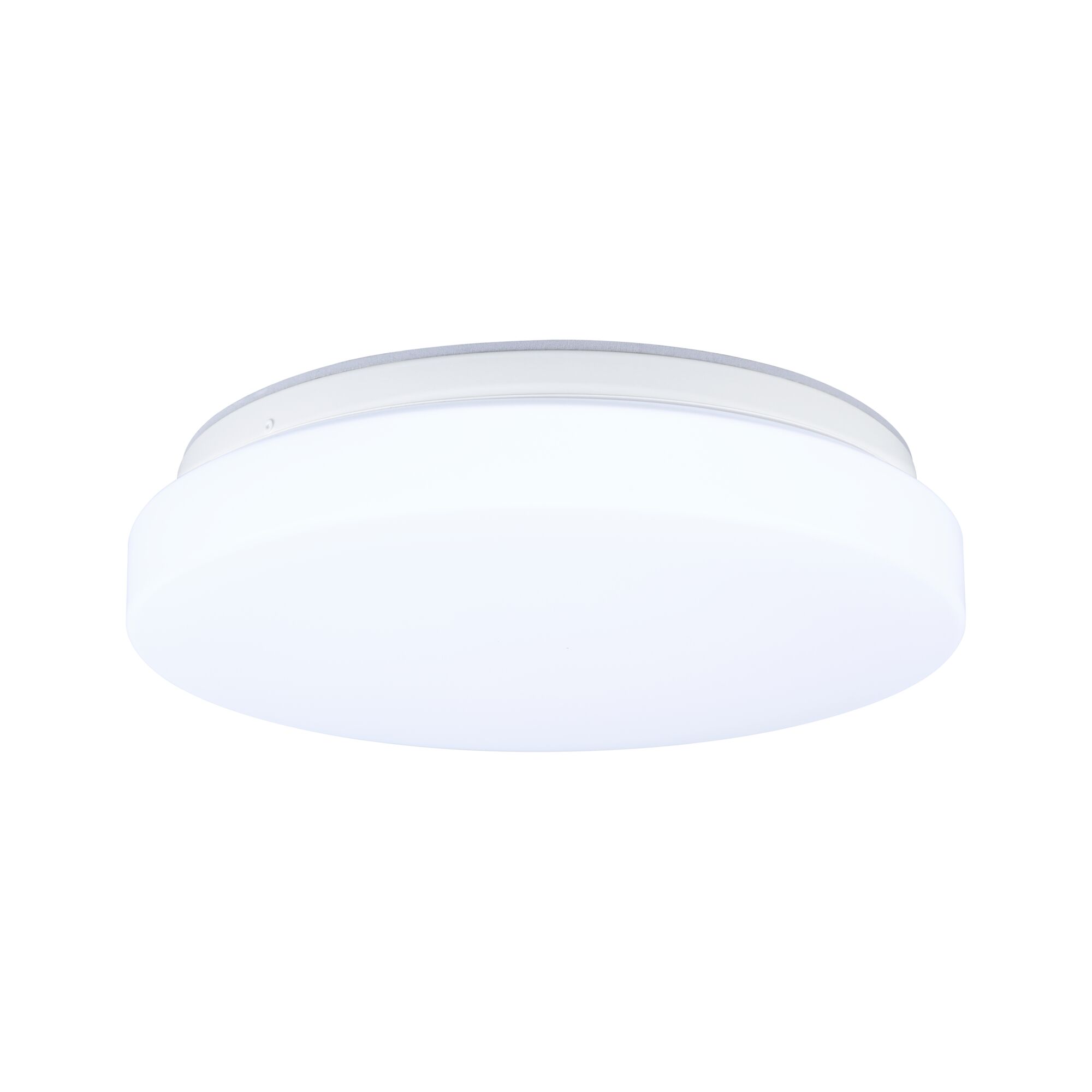 Round white LED ceiling light with plastic diffuser for energy-efficient room lighting