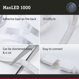 MaxLED 1000 LED strip with adhesive tape, 72 LEDs per meter, cuttable every 8.4 cm, easy to connect