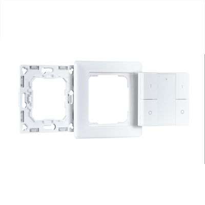 White plastic wall switch with frame and mounting plate for light control