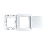 White plastic wall switch with frame and mounting plate for light control