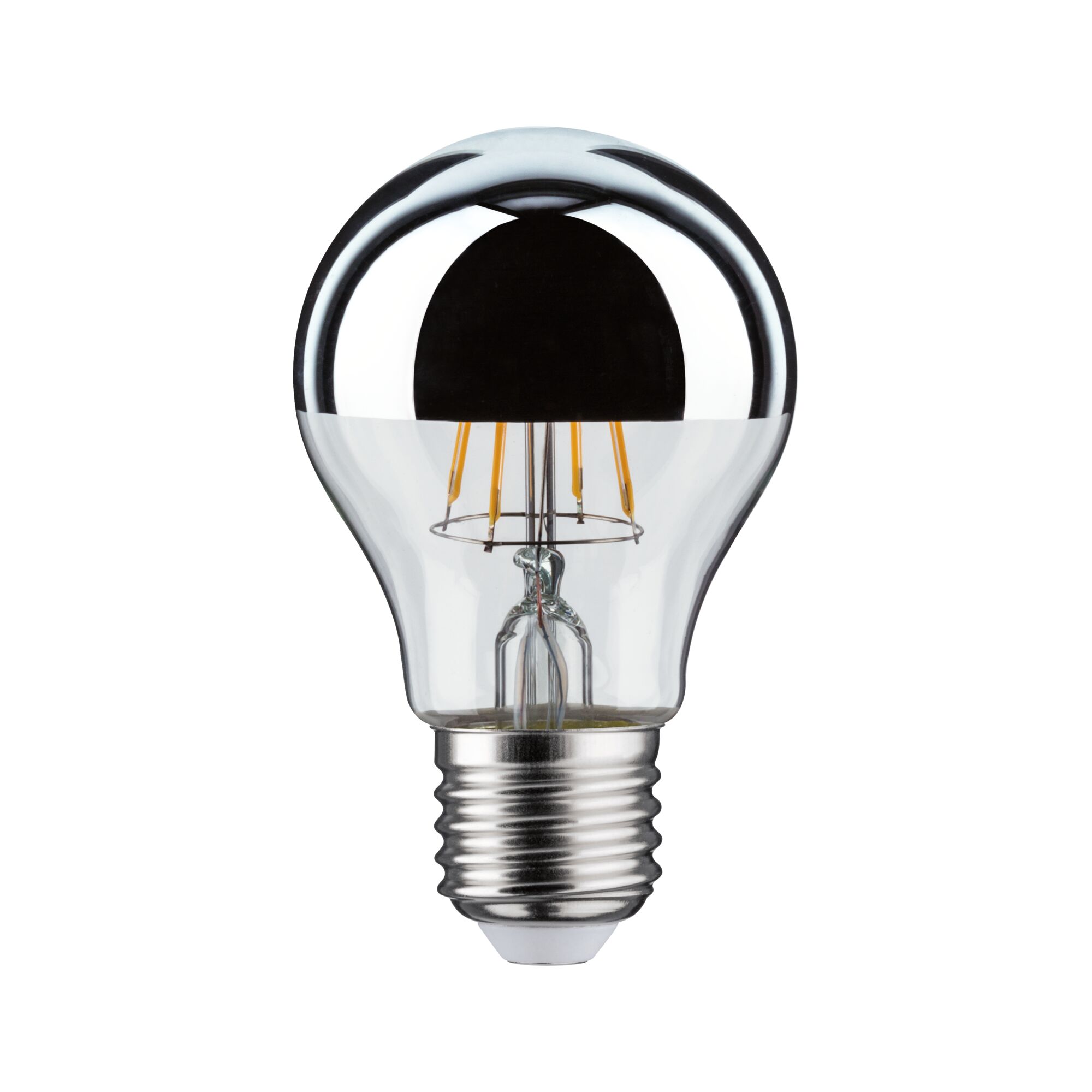LED bulb with silver mirror cap and clear glass for energy-efficient lighting solutions