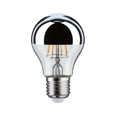LED bulb with silver mirror cap and clear glass for energy-efficient lighting solutions