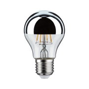 LED-Glühbirne mit silberner Spiegelkappe und transparentem Glas für energiesparende Beleuchtung