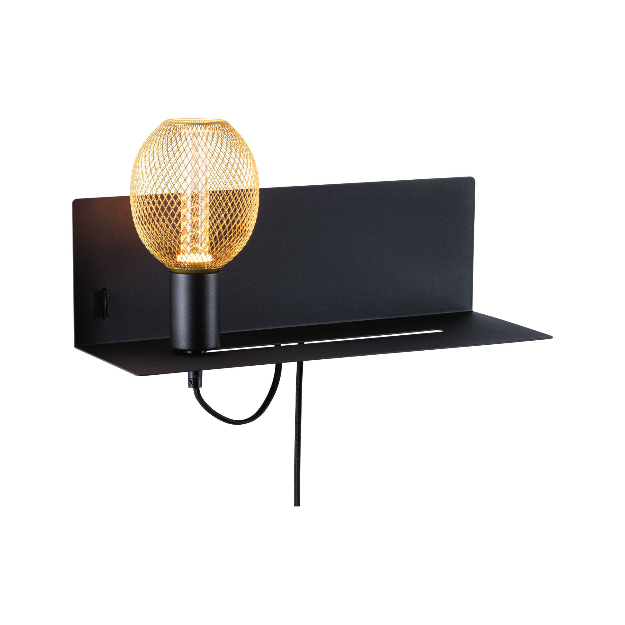 Schwarze Wandlampe mit goldenem Gitter-Lampenschirm aus Metall für modernes Wohnambiente