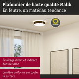Plafonnier Malik en feutre marron avec éclairage direct et indirect pour salon moderne