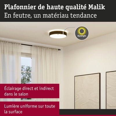 Plafonnier Malik en feutre marron avec éclairage direct et indirect pour salon moderne