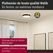 Plafonnier Malik en feutre marron avec éclairage direct et indirect pour salon moderne