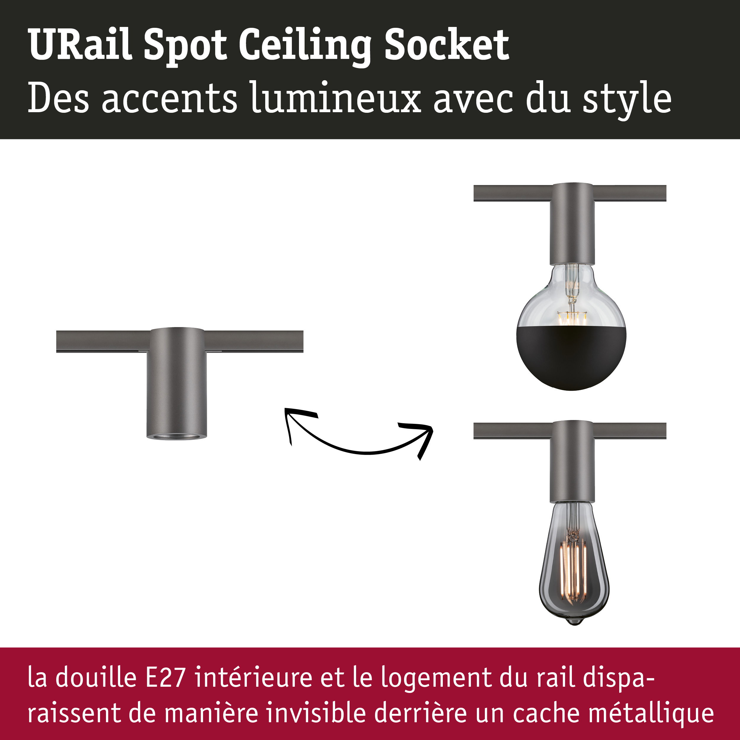 URail Spot sur rail Socket E27 max. 20W gradable 230V Titanium