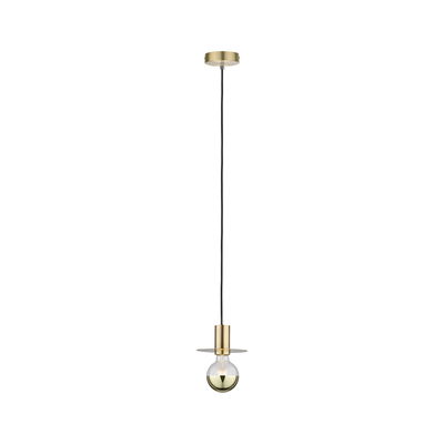 Moderne Pendelleuchte aus Messing mit schwarzem Kabel und halbdurchsichtiger Glühbirne für Wohnräume