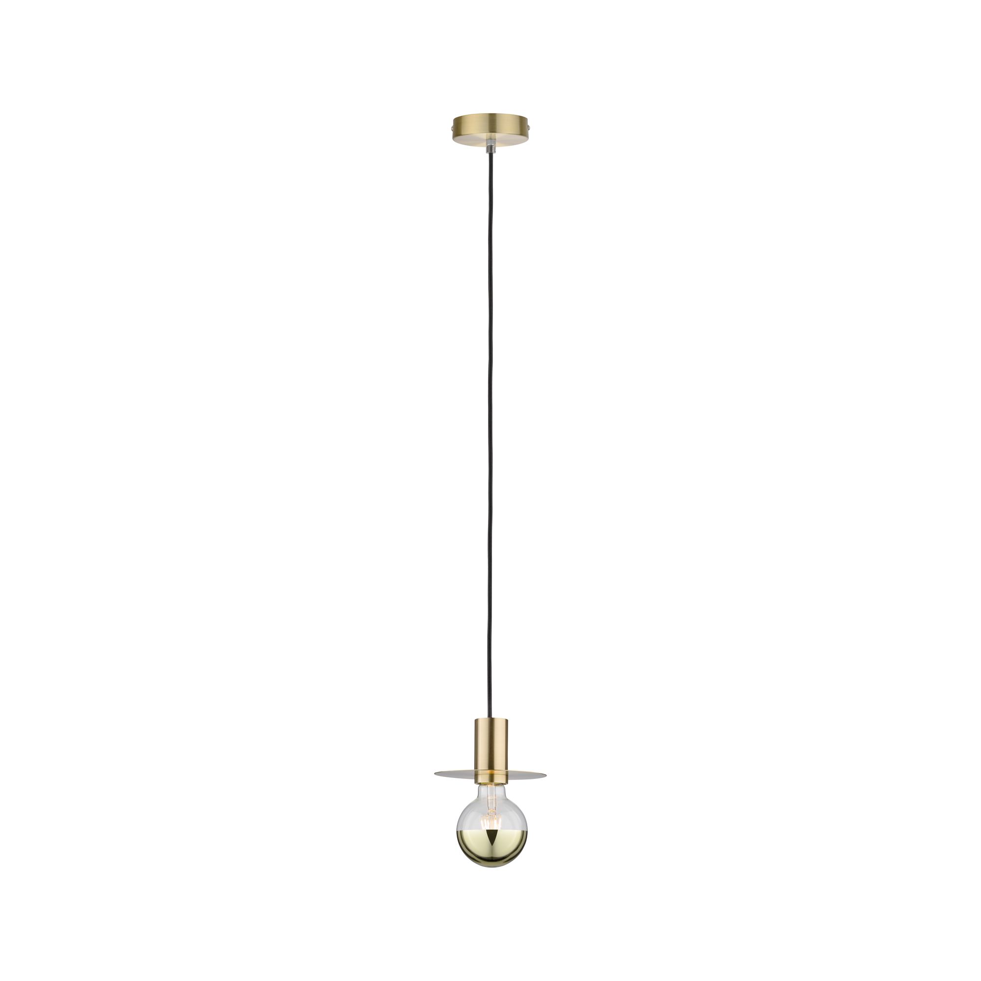 Moderne Pendelleuchte aus Messing mit schwarzem Kabel und dekorativer Glühbirne für Wohnräume