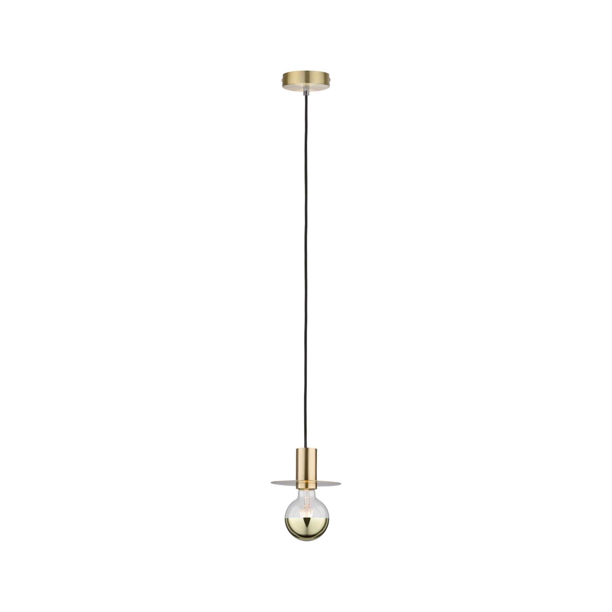 Moderne Pendelleuchte aus Messing mit schwarzem Kabel und dekorativer Glühbirne für Wohnräume