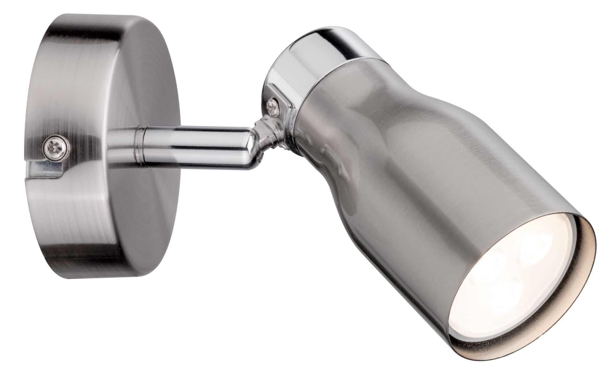 Moderner LED-Wandstrahler aus gebürstetem Edelstahl in Silber für gezielte Beleuchtung