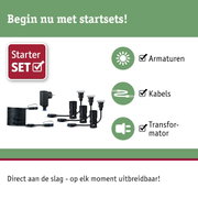 Starterset met zwarte LED-inbouwspots, kabels en transformator voor eenvoudige lichtinstallatie