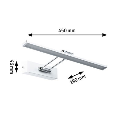White metal LED wall light with adjustable arm, 450 mm length, ideal for modern indoor lighting