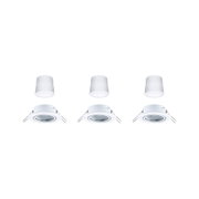 Trois spots encastrés blancs avec couvercles amovibles en plastique pour éclairage LED.