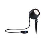Black LED garden spotlight with ground spike and cable for outdoor lighting and garden accents