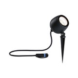 Black LED garden spotlight with ground spike and cable for outdoor lighting and garden accents