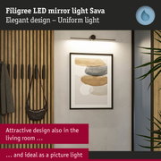 Filigree black LED mirror light Sava with uniform illumination, perfect as picture lighting
